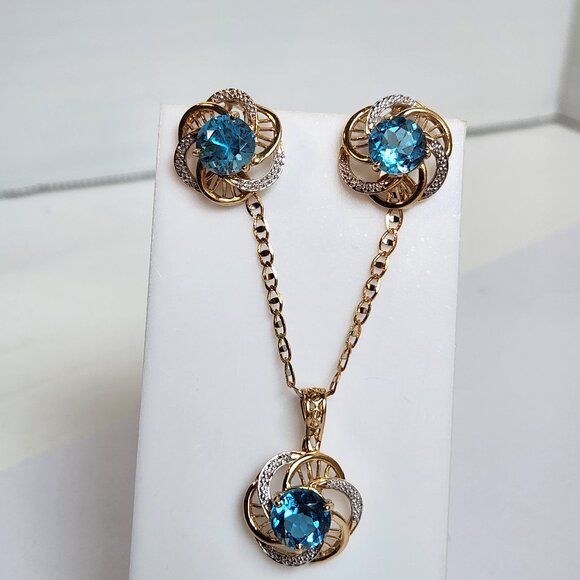 [SOLD] 80's 14K White & Yellow Gold Natural Blue Topaz Hinged Bail Pendant - Picture 14 of 15